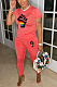 Euramerican Casual Print Summer Round Neck Pants Sets AMX6014