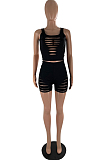 Fashion Sexy Hurnt Flower Hollow Out Vest Shorts Two-Piece YZL843