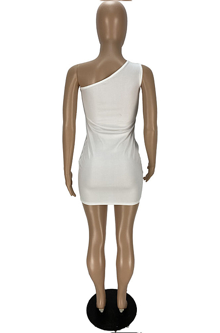 Fashion One Shoulder Zipper Hollow Out Package Buttocks Dress WJ5219 