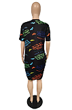 Casual Plus Size Round Neck Loose Letter Print Dress TC064