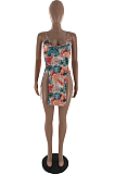 Euramerican Fashion Maple Leaf Print Open Fork Sling Dress YZL846