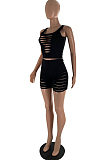 Fashion Sexy Hurnt Flower Hollow Out Vest Shorts Two-Piece YZL843