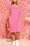 Stripe Print Loose Round Neck Comfortable Loose Dress TC071