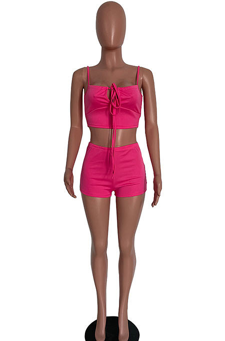Pure Color Small Condole Belt Sexy Trendy Shorts Sets HM5474