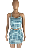 Fashion Sexy Plaid Sling Short Skirt Two-Piece LMM8237