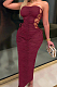 Sexy Boob Tube Top Fold Side Eyelet Bind Long Dress N9287