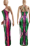 Fashion Tie Dye Print Sexy Sling Long Dress NYF8056
