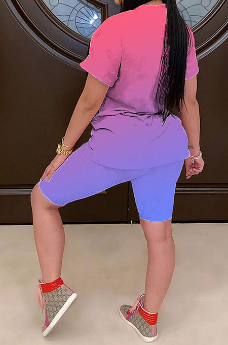 Women Fashion Gradual Change Lip Printing Shorts Sets AA5242