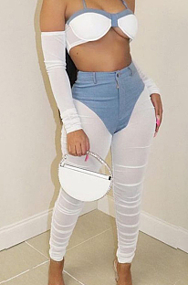 Euramerican Fashion Zipper Net Yarn Spliced Casual Pants LSZ9093