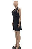 Euramerican Women V Neck Pure Color Sleeveless Mini Dress JR3617