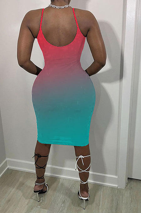 Women Trendy Multi Gradient Color Condole Belt Mini Dress AA5241
