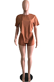Fashion Casual Irregularity Short Sleeve T-Shirt Shorts Two-Piece C3054