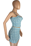 Fashion Sexy Plaid Sling Short Skirt Two-Piece LMM8237