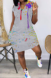Women Positioning Ink Jet V Neck Sleeveless Mini Dress JR3622