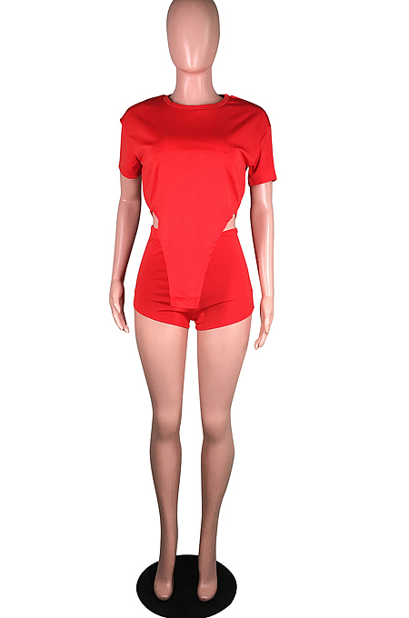 Fashion Casual Irregularity Short Sleeve T-Shirt Shorts Two-Piece C3054