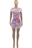 Colorful Grain Printing Spliced Mini Dress AD0507