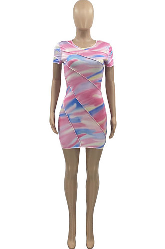 Colorful Grain Printing Spliced Mini Dress AD0507