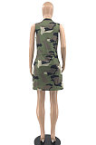 Women Sleeveless V Neck Camo Mini Dress JR3620