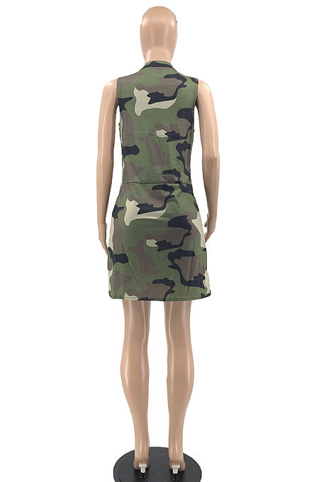 Women Sleeveless V Neck Camo Mini Dress JR3620