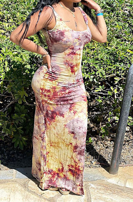 Fashion Sexy Printing Mid Waist Midi Dress JR3614