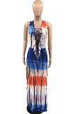 Women Sleeveless Drawsting Cardigan Positioning Printing Long Dress JR3612