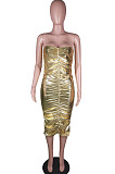 Euramerican A Word Shoulder Mosaic Gold Boob Tube Top Dress C3050 