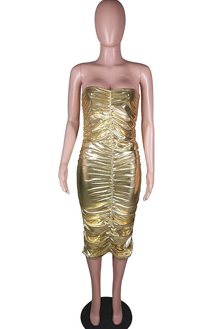 Euramerican A Word Shoulder Mosaic Gold Boob Tube Top Dress C3050 