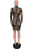 Euramerican Sexy Fashion Print Hollow Out Slim Dress ZZS8373