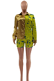 Euramerican Fashion Tie Dye Print Spliced Shirt Shorts Two-Piece LSZ9096