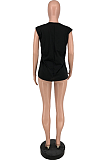 Street Fashion Print Sleeveless Round Neck Black T-Shirt ZZS8379