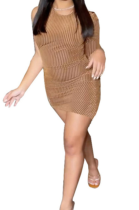 Fashion Sexy Pure Color Pit Bar Single Sleeve Dress LSZ9112