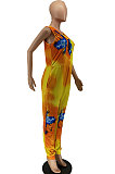 Trendy Colorful Tie Dye Cotton V Neck Sleeveless Loose Casual Jumpsuit AA5243