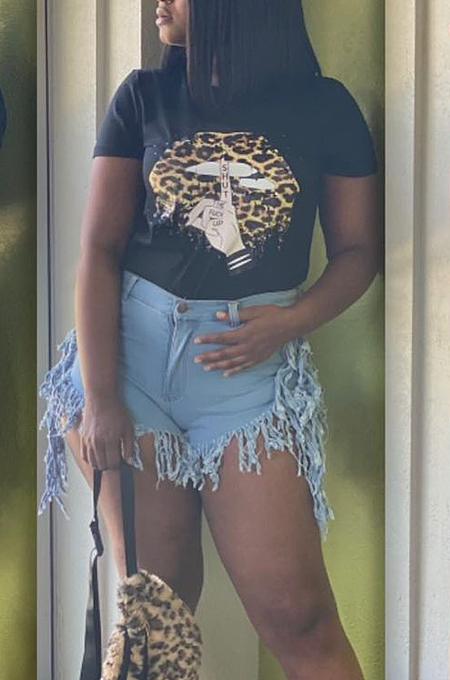 Euramerican Casual Short Sleeve T-Shirt With Cartoon Lip Print ZZS8378