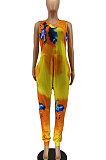 Trendy Colorful Tie Dye Cotton V Neck Sleeveless Loose Casual Jumpsuit AA5243