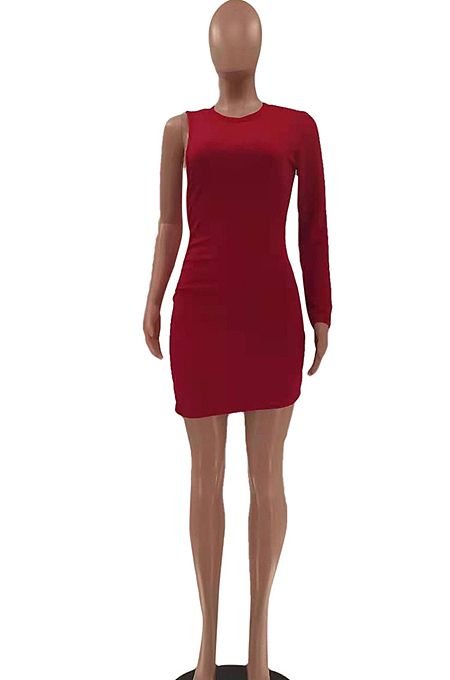 Fashion Sexy Pure Color Pit Bar Single Sleeve Dress LSZ9112