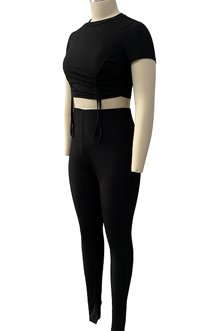 Fashion Casual Drawsting Open Fork Toning Two-Piece LY032