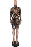 Euramerican Sexy Fashion Print Hollow Out Slim Dress ZZS8373
