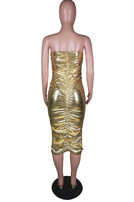Euramerican A Word Shoulder Mosaic Gold Boob Tube Top Dress C3050 