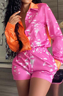 Euramerican Fashion Tie Dye Print Spliced Shirt Shorts Two-Piece LSZ9096