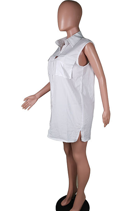 Fashion Sleeveless Tooling Pocket Shirt Dress C3051