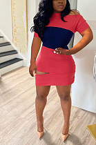 Strapless Stripes Holes Hanging Around  Neck Mini Dress  ZZS8377