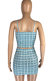 Fashion Sexy Plaid Sling Short Skirt Two-Piece LMM8237