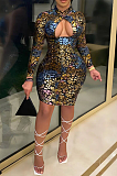 Euramerican Sexy Fashion Print Hollow Out Slim Dress ZZS8373