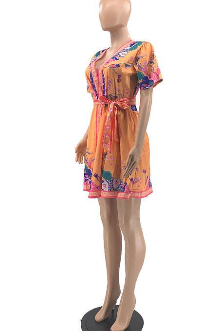 Euramerican Women Positioning Hurnt Flower Mini Dress JR3616
