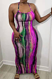 Fashion Tie Dye Print Sexy Sling Long Dress NYF8056
