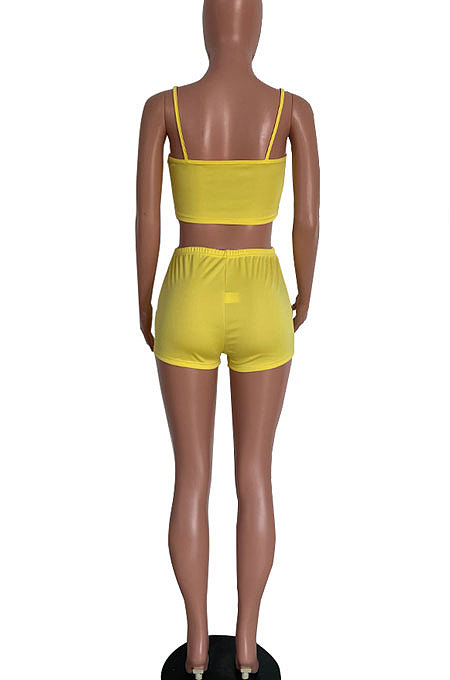 Pure Color Small Condole Belt Sexy Trendy Shorts Sets HM5474