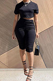 Pure Color Casual Shirred Detail Tight Sport Shorts Sets ATE5127