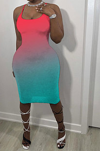 Women Trendy Multi Gradient Color Condole Belt Mini Dress AA5241