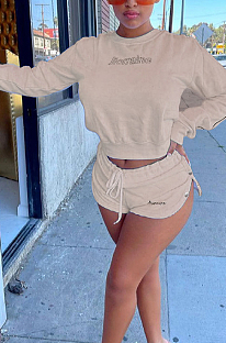 Fashion Drawsting Pure Color Lettet Print Two-Piece LSZ9111