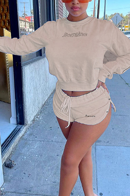 Fashion Drawsting Pure Color Lettet Print Two-Piece LSZ9111